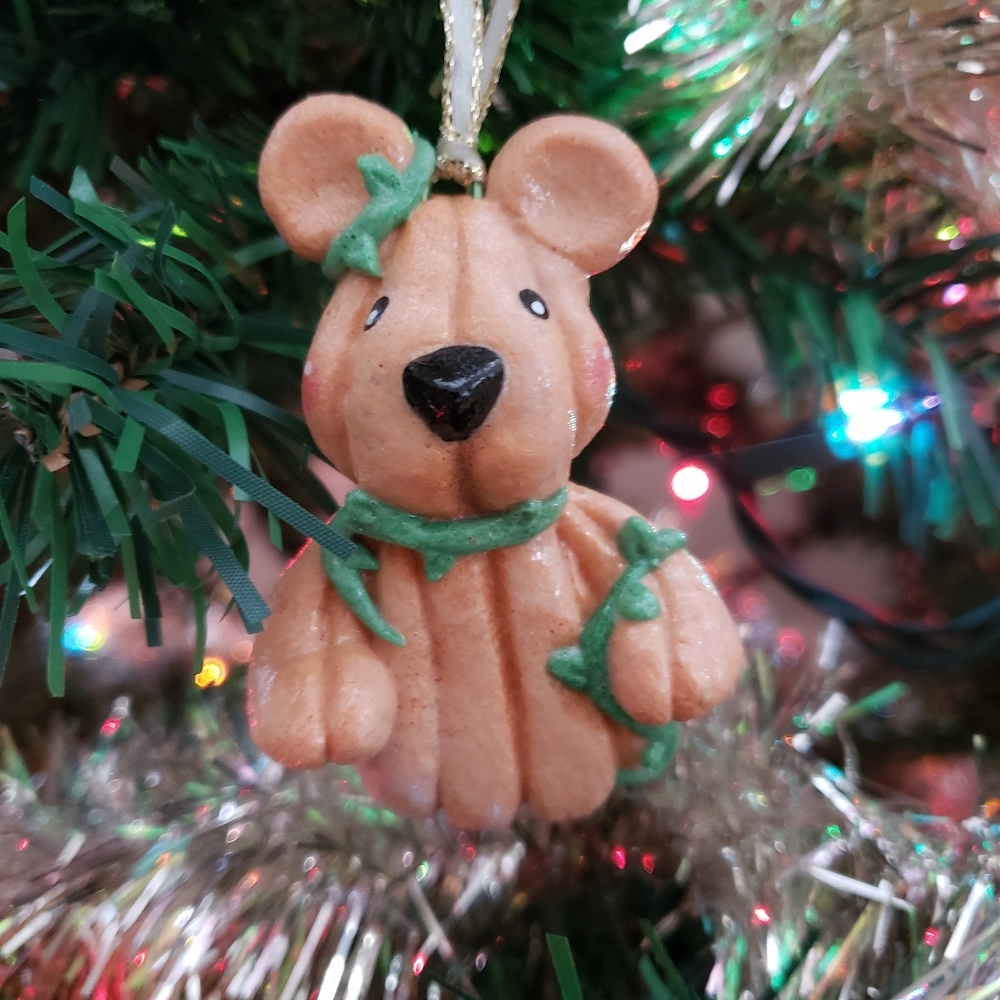 New Handmade Salt Dough Pumpkin Bear Ornament